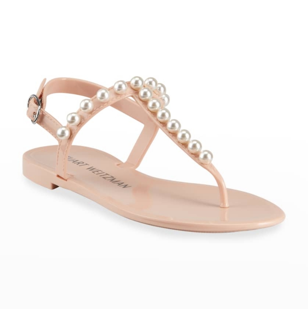 Stuart WeitzmanGoldie Pearly Stud Jelly Sandals in Poudre Sz 10